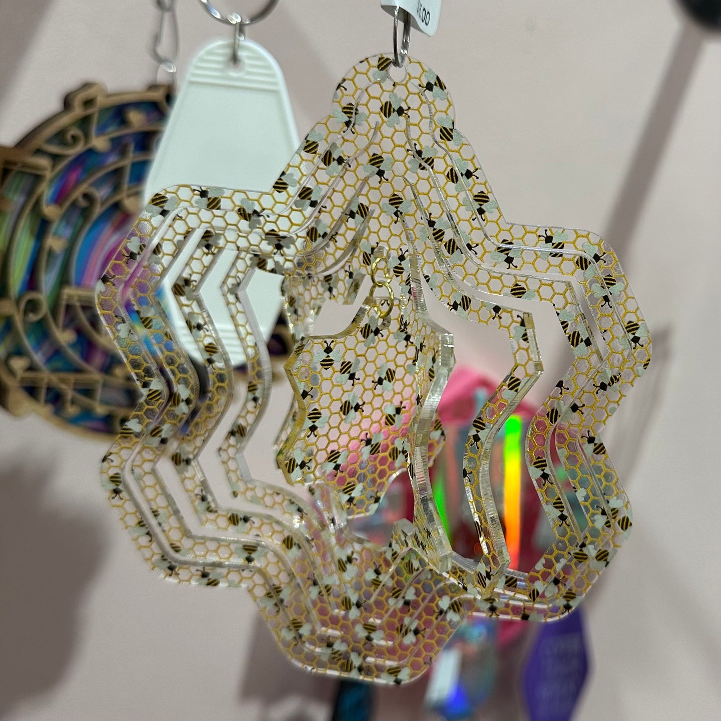 Honeycomb Bee Wind Spinner